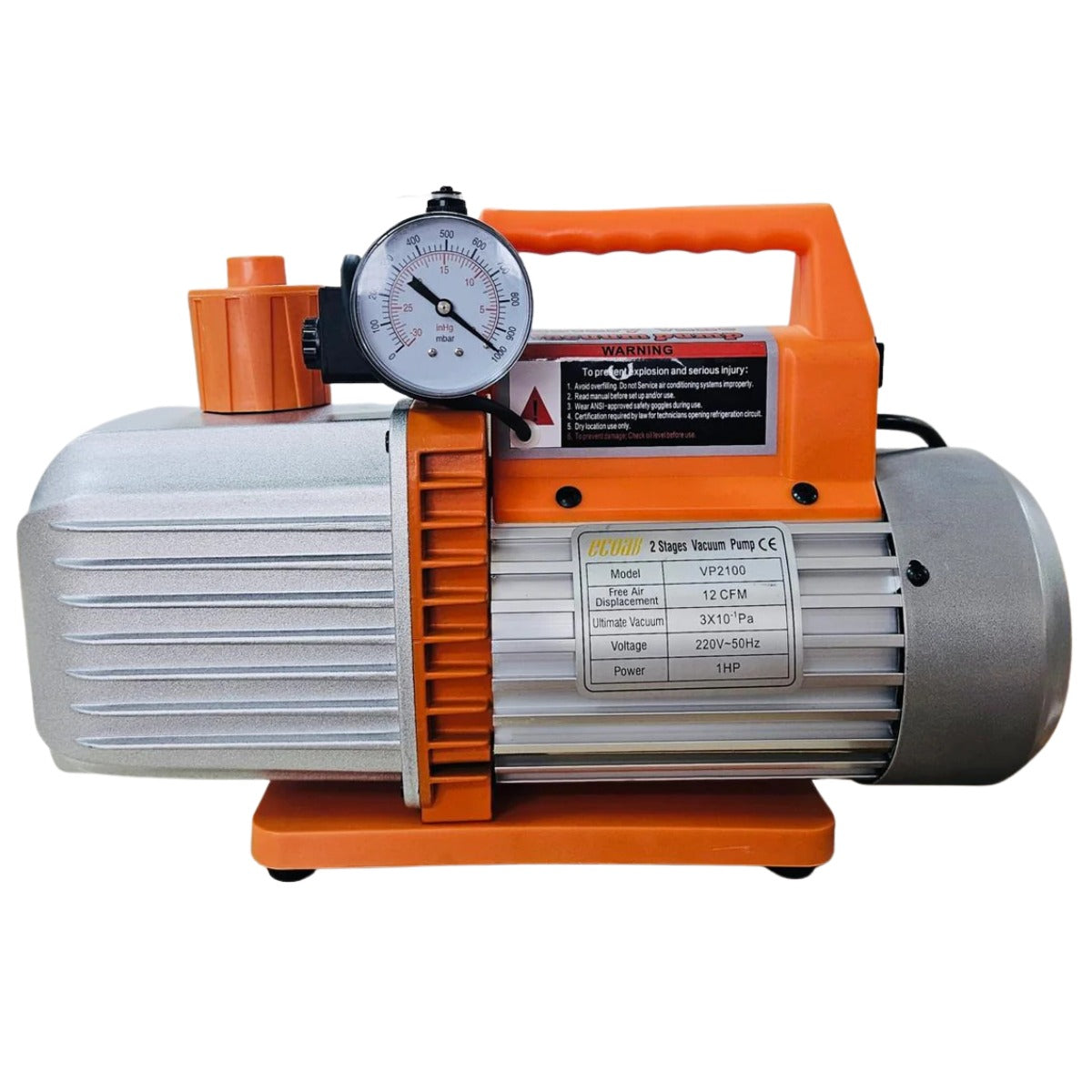 Double Stage Vacuum Pump with Solenoid Valve and Pressure Guage BRAND ECOAB (VP2100) 12 CFM