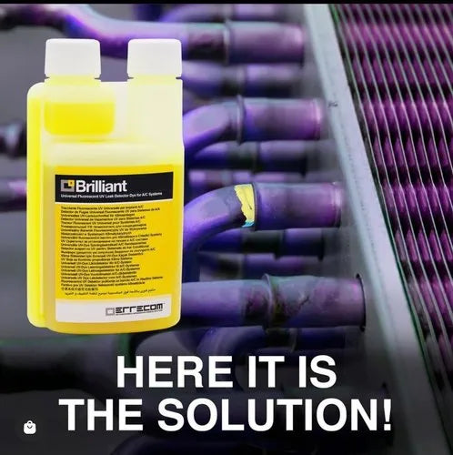 Fluorescent leak detection in HVAC system using BRILLIANT UV Dye
