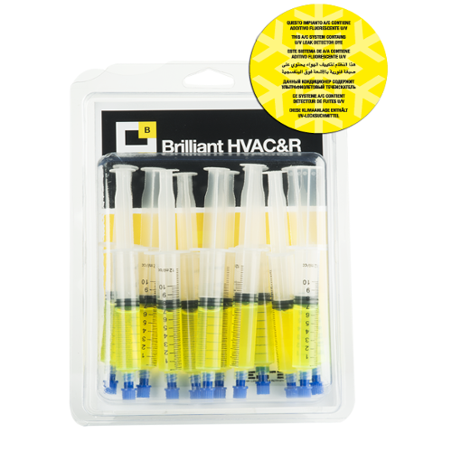 Fluorescent leak detection in HVAC system using Brilliant UV Dye and UV torch