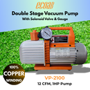 Double Stage Vacuum Pump with Solenoid Valve and Pressure Guage BRAND ECOAB (VP2100) 12 CFM