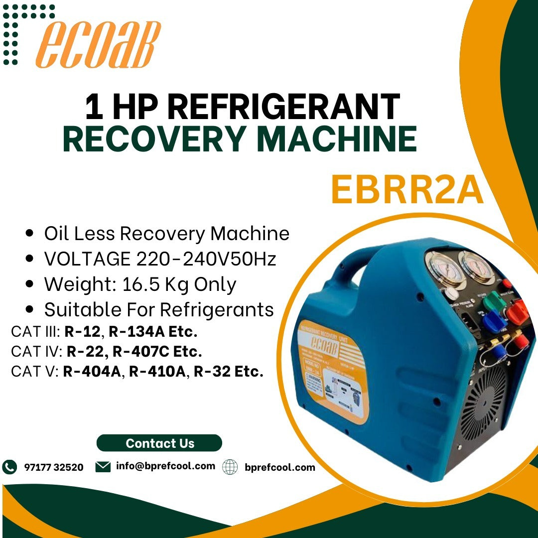Professional 1 HP Refrigerant Recovery Machine ECOAB EBRR2A for HVAC & Refrigeration Service