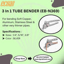 3 In 1 Tube Bender SIZES 1/4", 5/16", 3/8". BRAND ECOAB (EBN369)