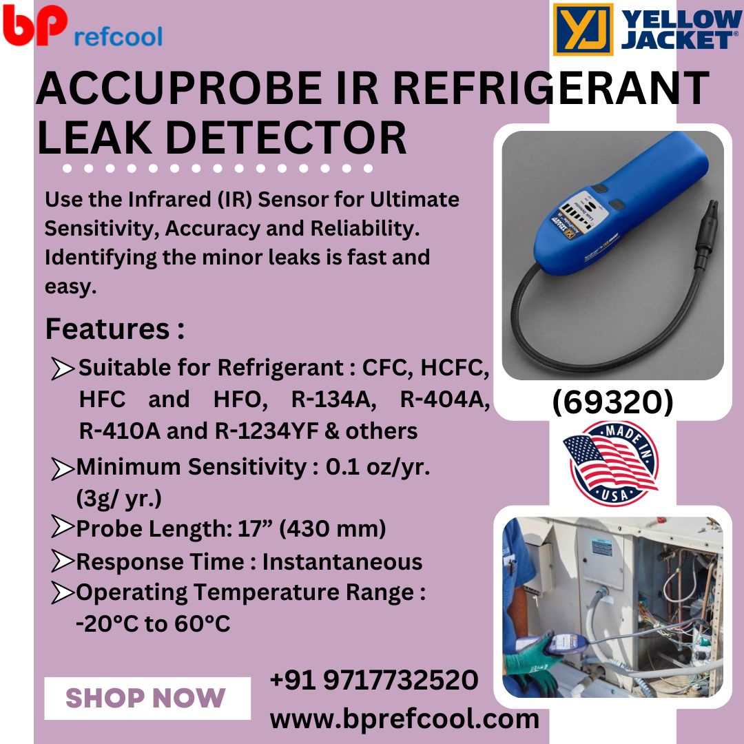 Yellow Jacket AccuProbe IR 69320 displaying sensor and LED leak indicators