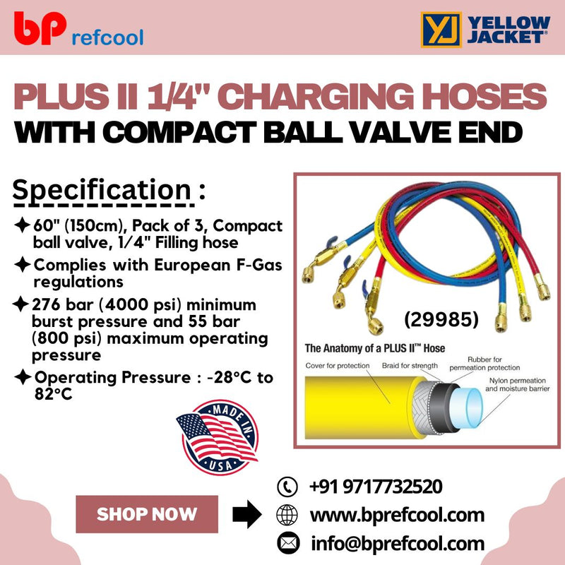 1/4” Charging Hoses With Compact Ball Valve Plus II (Yellow Jacket USA)