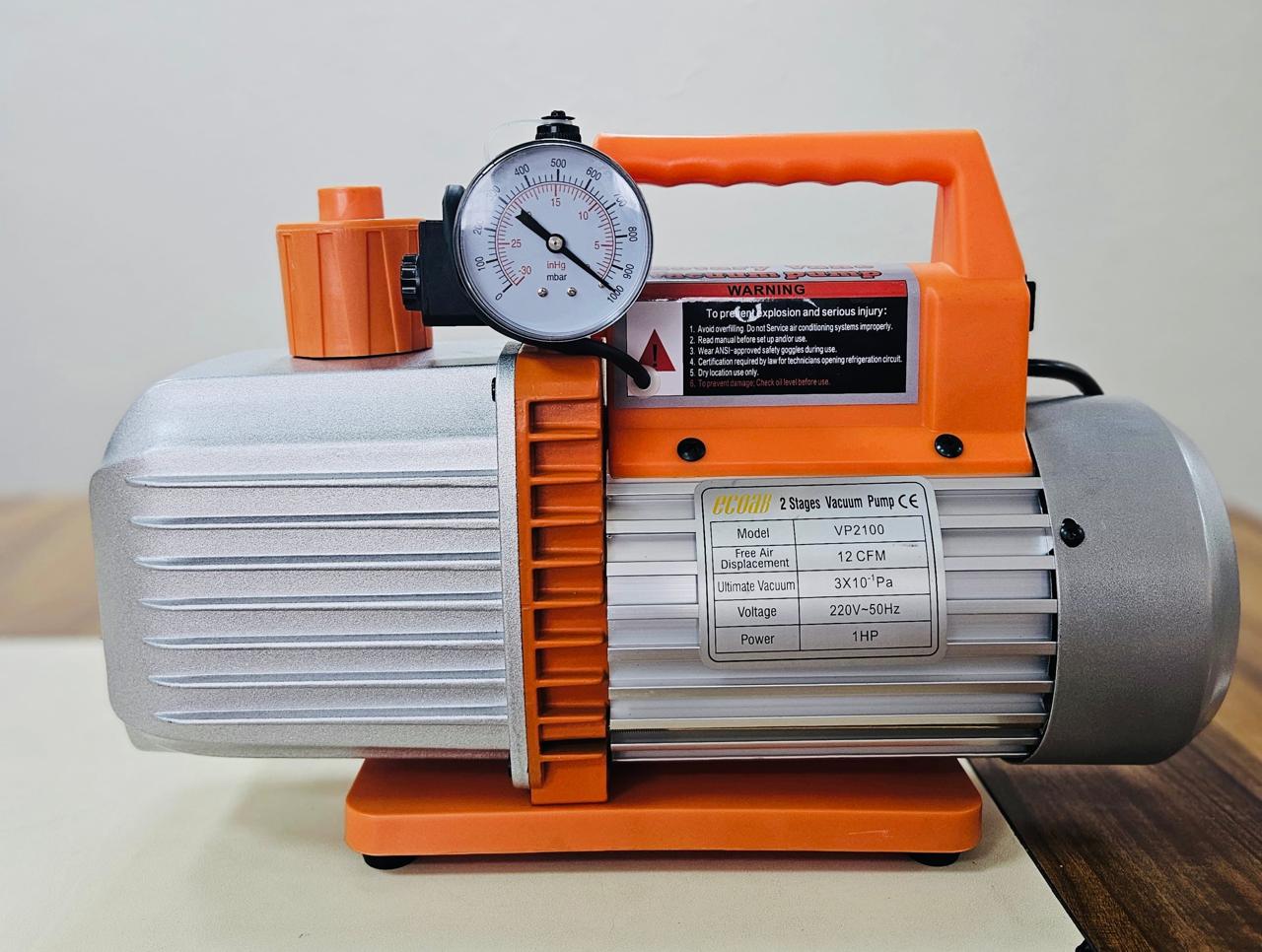 Double Stage Vacuum Pump with Solenoid Valve and Pressure Guage BRAND ECOAB (VP2100) 12 CFM